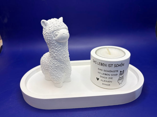 NO DRAMA LAMA – Kerzenhalter mit Teelicht aus Gips